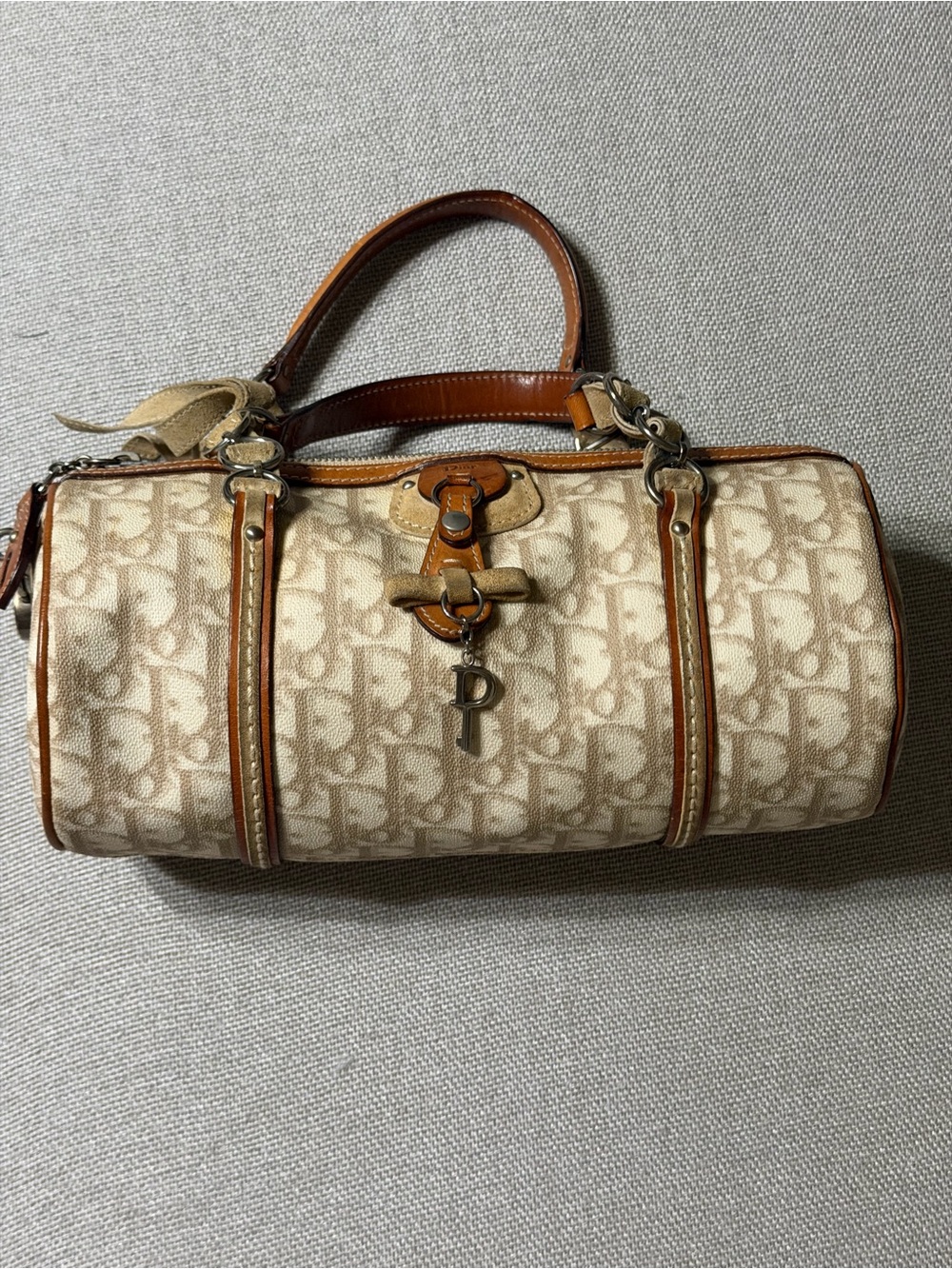 Dior Beige & Brown Monogram Barrel Bag